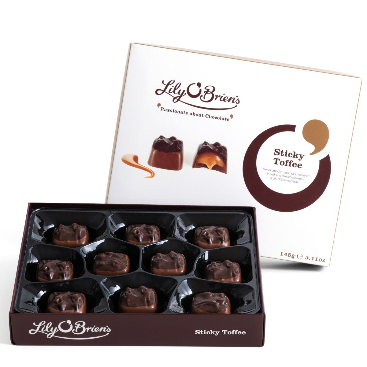 Lily O'Brien's Milk and Dark Chocolate Sticky Toffee, 10 Chocolate, 145g