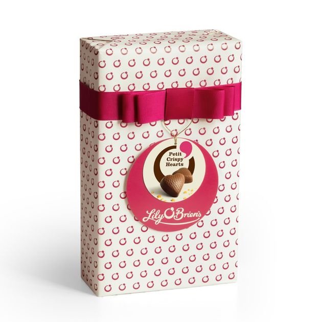 Milk Chocolate Hearts by Lily O'Brien's Irish Chocolatier. Honeycomb Crispy Hearts, 24 chocolates 220g wrapped in stylish cream and pink gift wrap and finished with the beautiful pink bow.