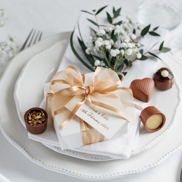 Lily O'Brien's 4 Chocolate, with Gold Classic Ribbon Personalised Wedding Chocolates