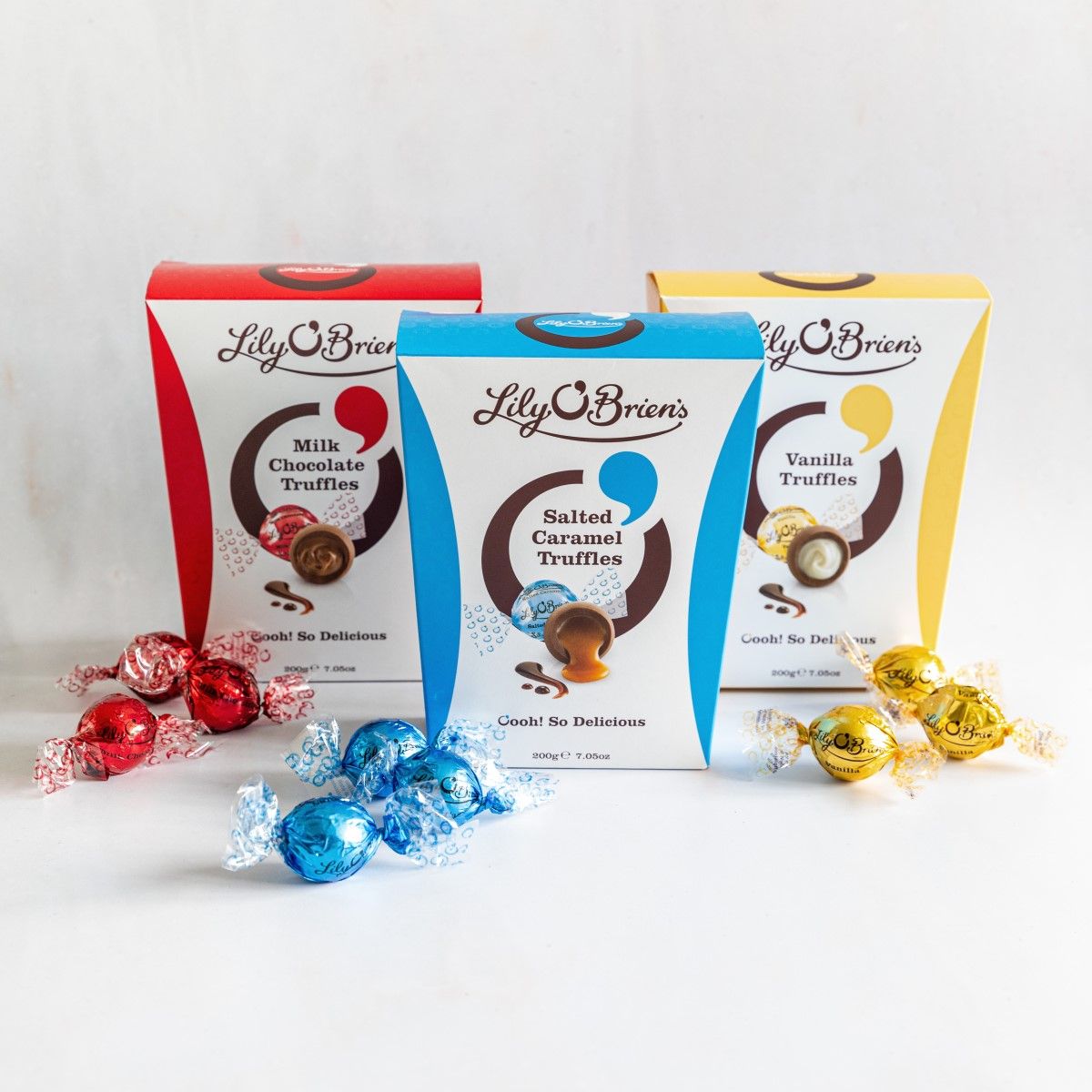 Lily O’Brien’s Chocolate Truffle Bundle – Assortment of 3 Irish Truffle Flavours, 600 g – Milk, Salted Caramel & Vanilla Delights